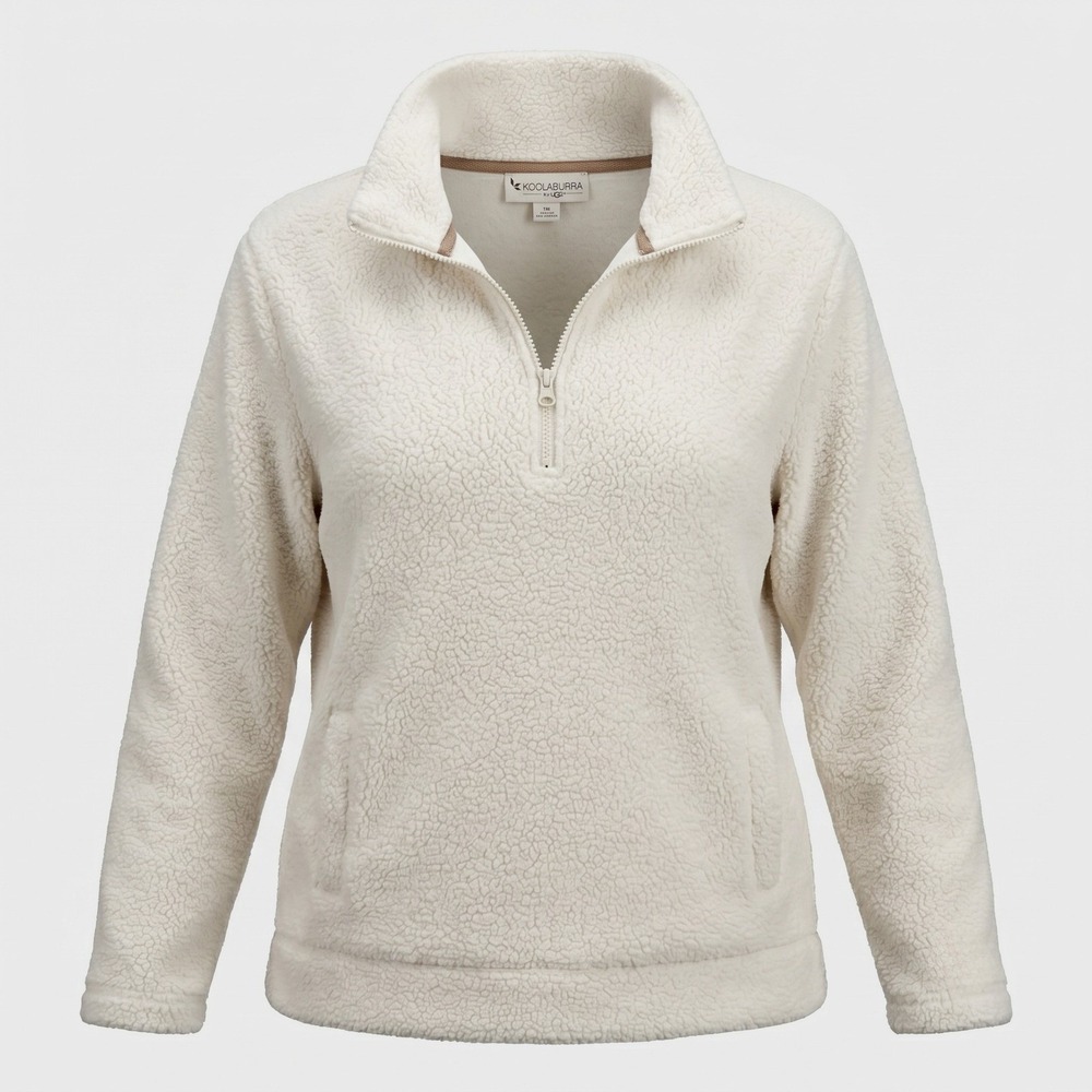 Koolaburra Women 1X Cream Pullover Sherpa Fleece Quarter-Zip A386507 Pockets
